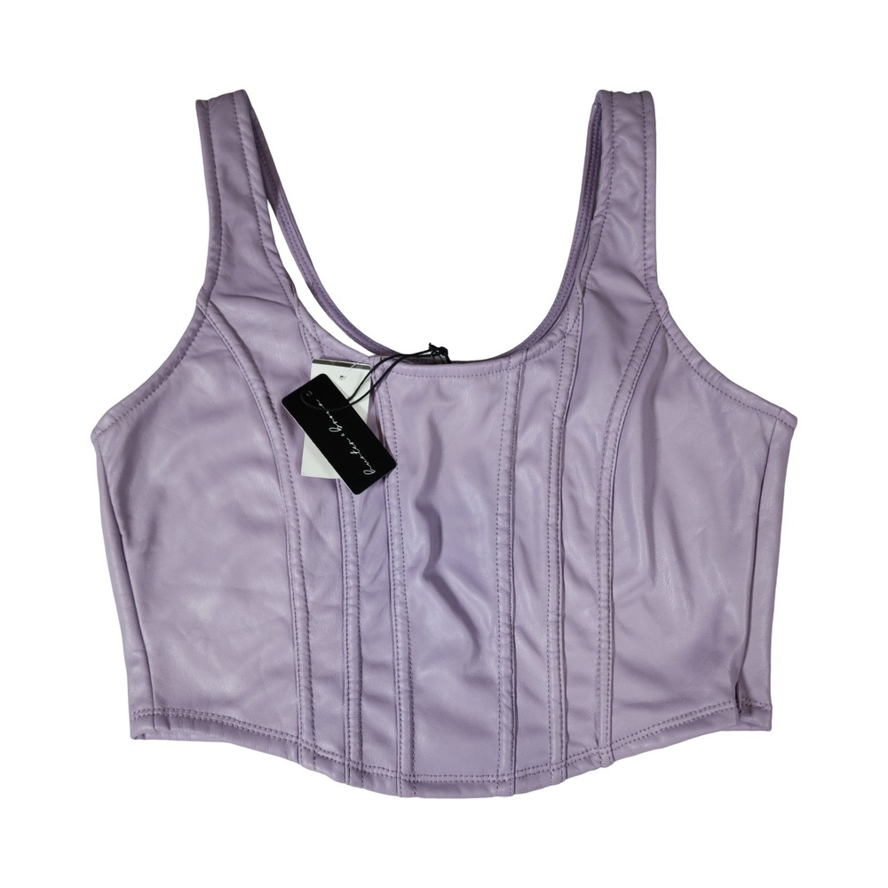 Hunter & Brown Lavender Faux‎ Leather Corset Crop Top Purple Size L NWT